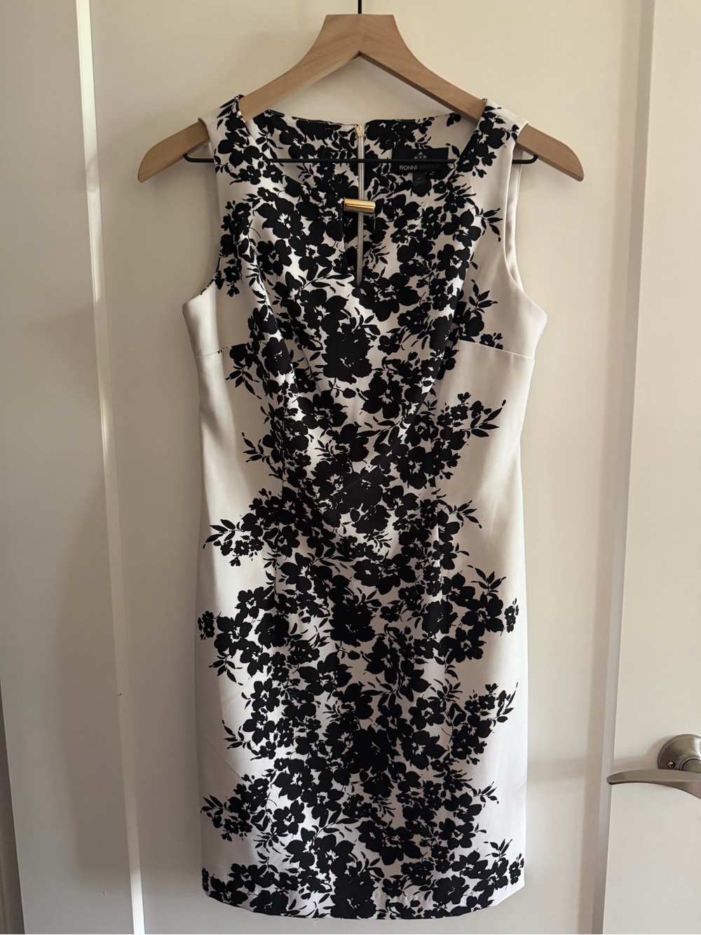 Ronni Nicole White Midi Dress with Black Floral Print